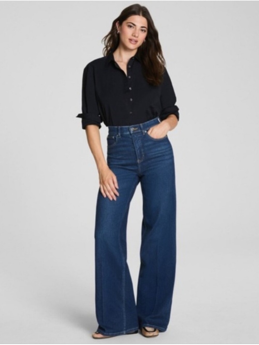 SPANX Indigo High-Rise Wide Leg Jeans